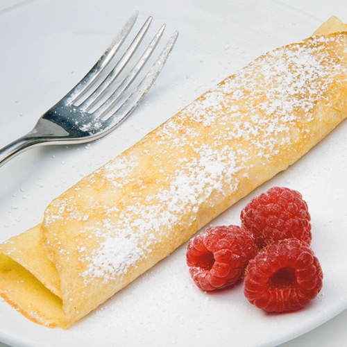 Crepes with raspberries and fork